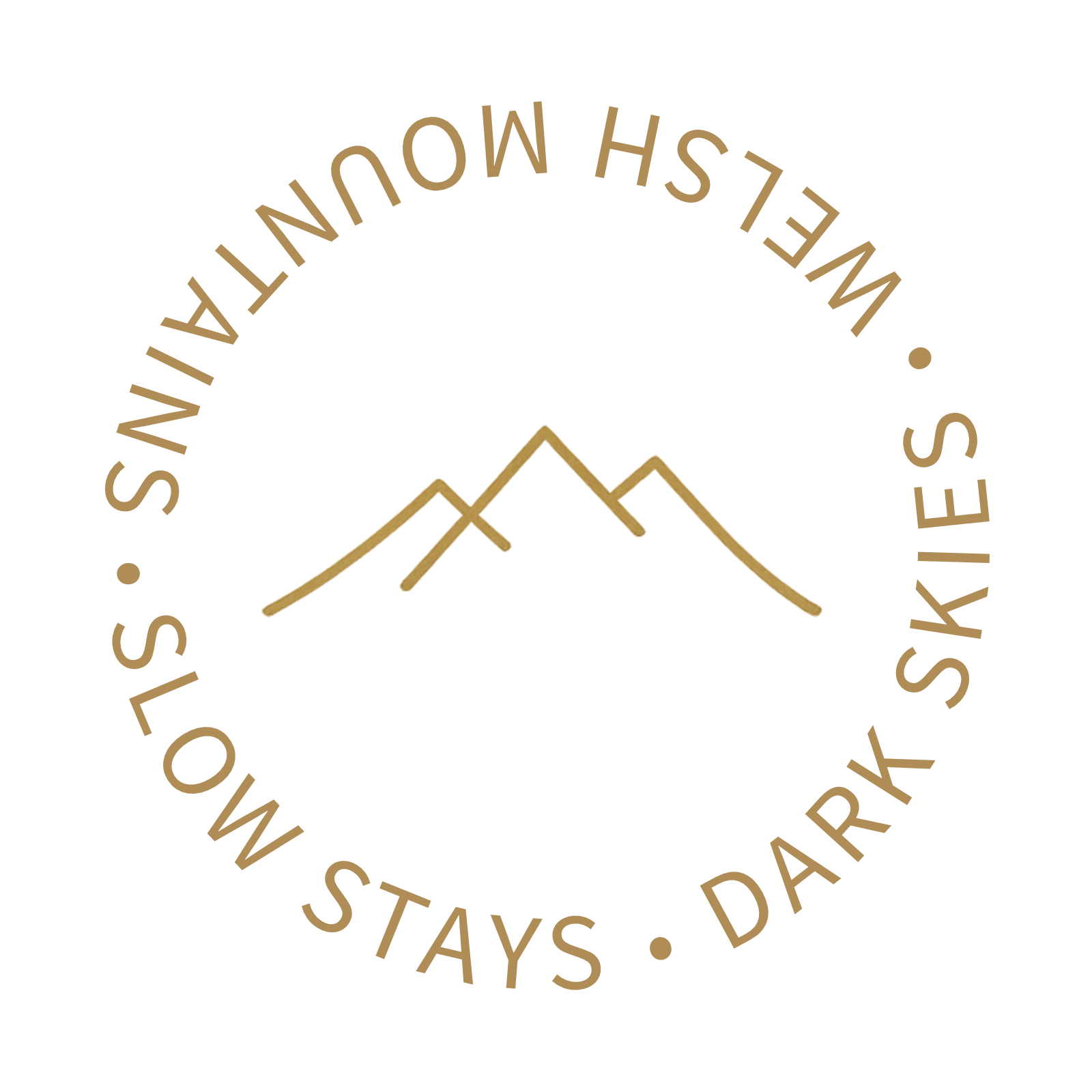 Black Mountain Escapes circular mountain brand seal in brass gold