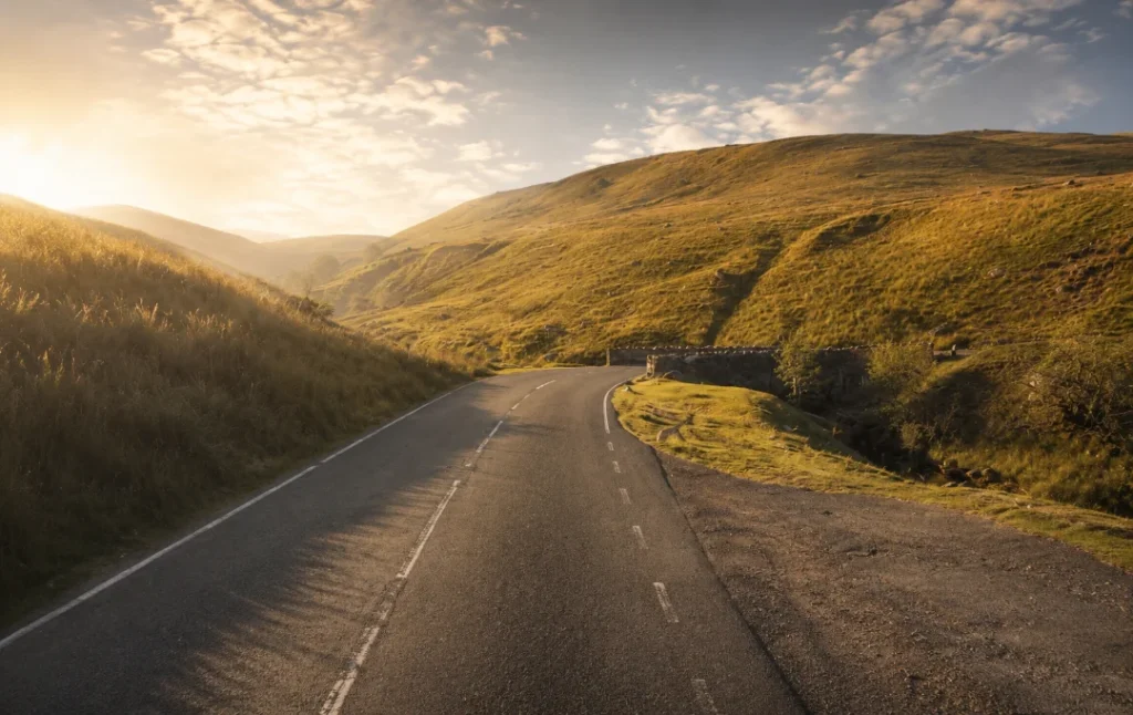 Black Mountain Pass A4069 at sunset, near Black Mountain Escapes, Wales