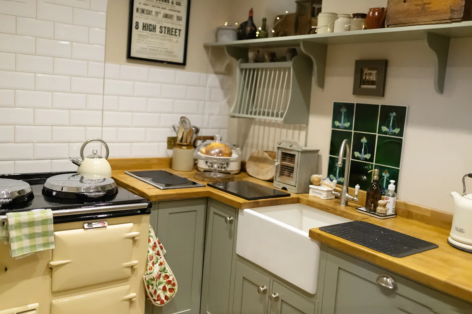 Traditional Aga and handcrafted kitchen at Gablebach cottage in rural Wales