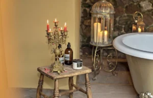 Luxury details inside the private bath house at Gablebach Cottage