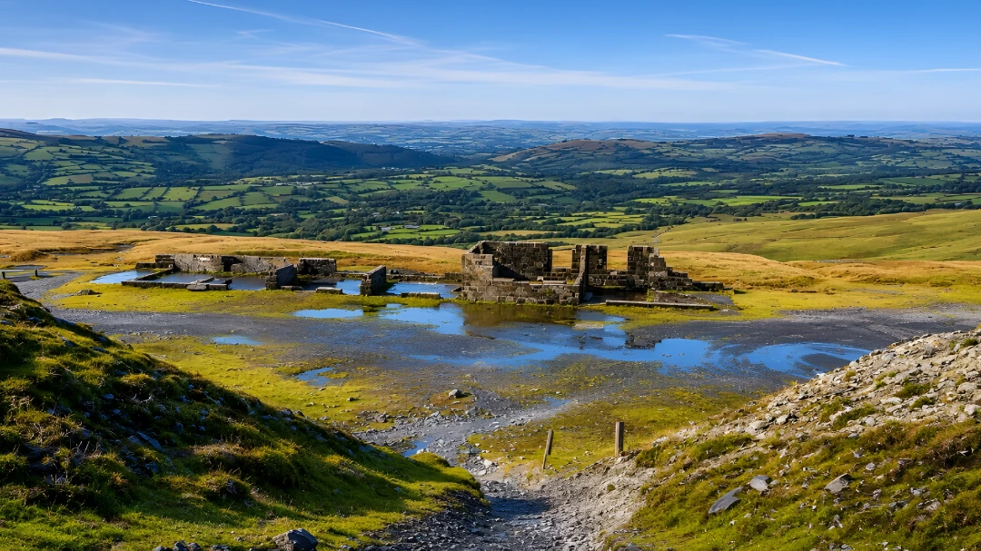Image showing far reaching views on a sunny day at Pyke Quarry at the Black Mountain
