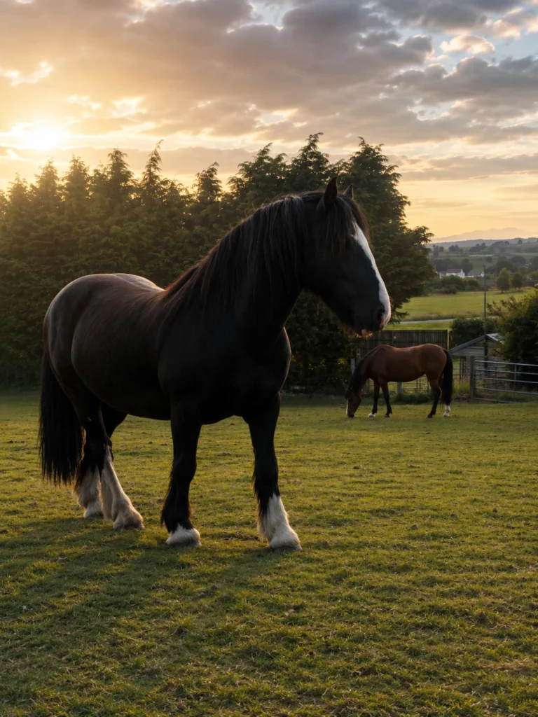 Horse grazing at sunset near Black Mountain Escapes, a horse-friendly holiday destination in the Welsh countryside.