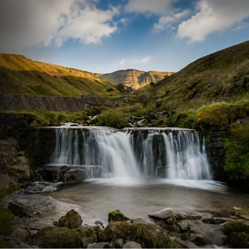 Small waterfall and mountain stream near Llyn y Fan Fach in the Brecon Beacons