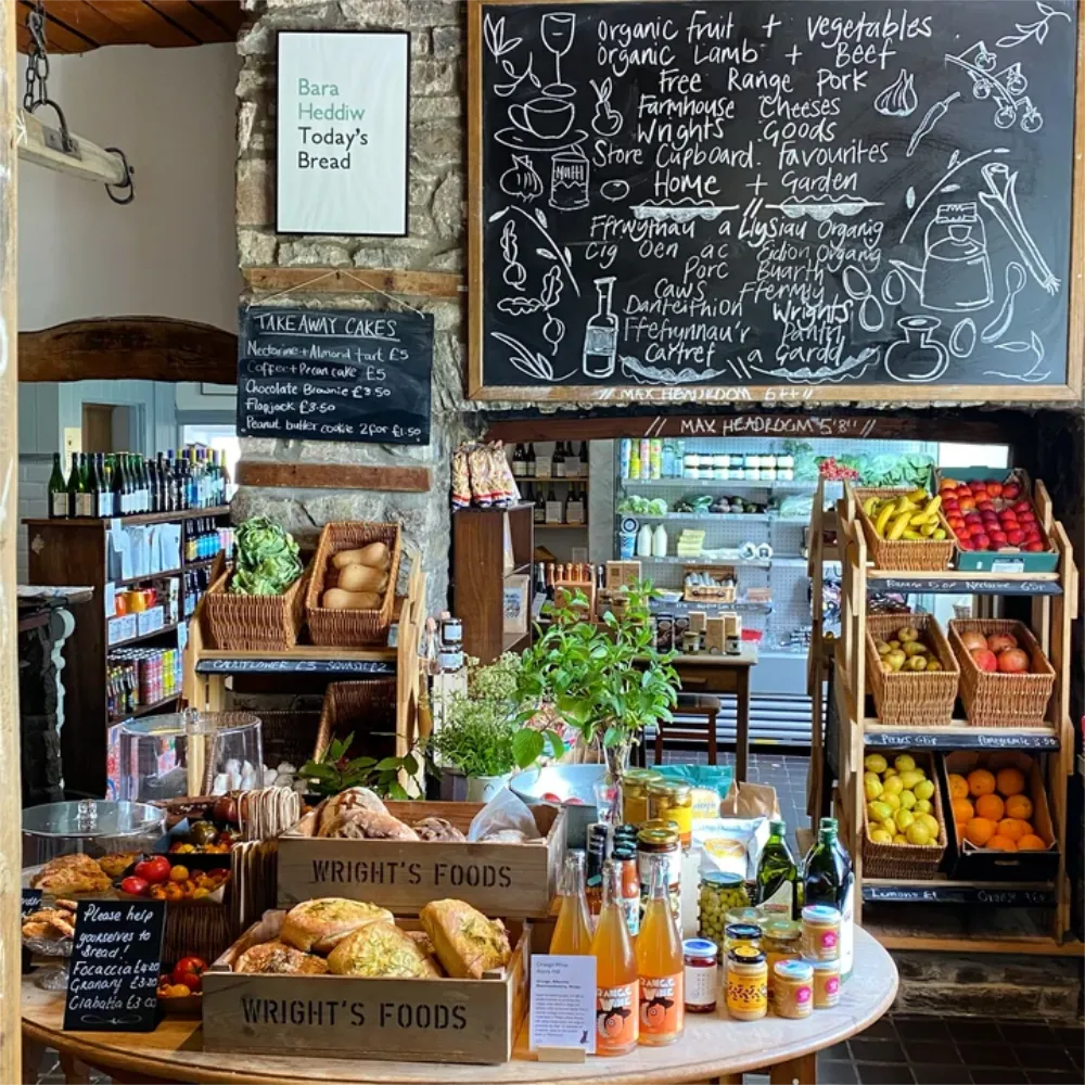 Deli counter of Wrights food emporium in Llanarthne