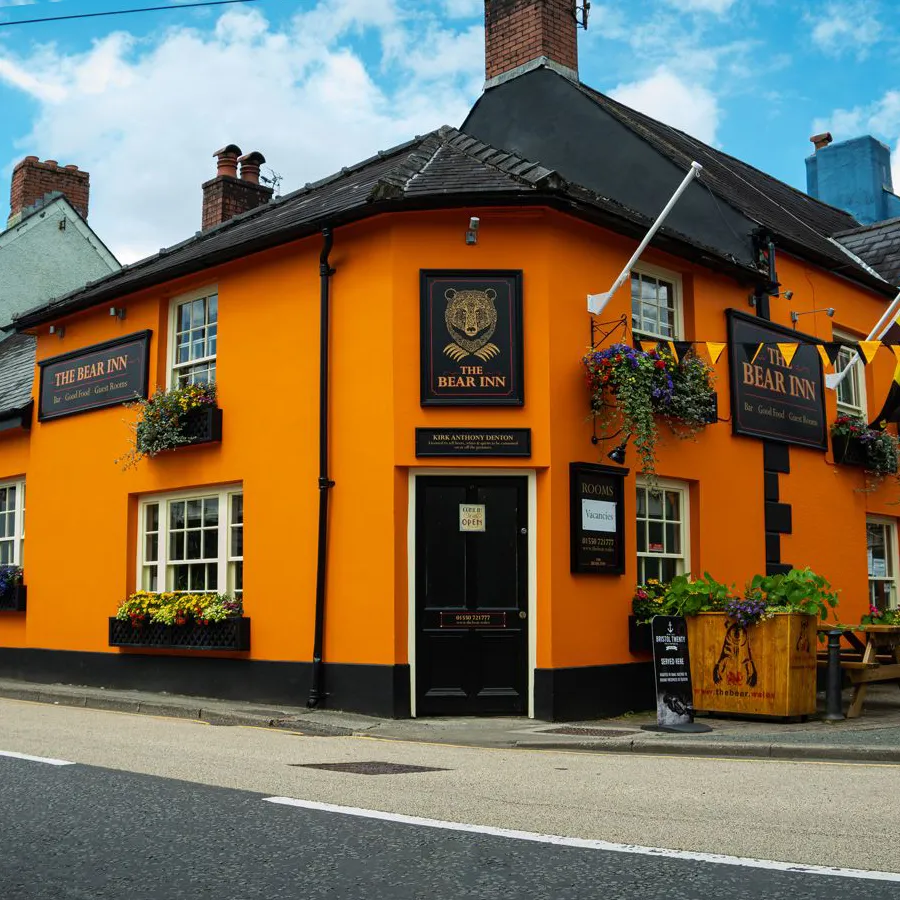 Image of the iconic orange pub in Llandovery - The Bear